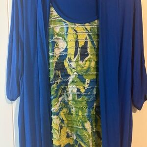 Kim Rogers Ruched Blue Green 3/4 Sleeve Tunic